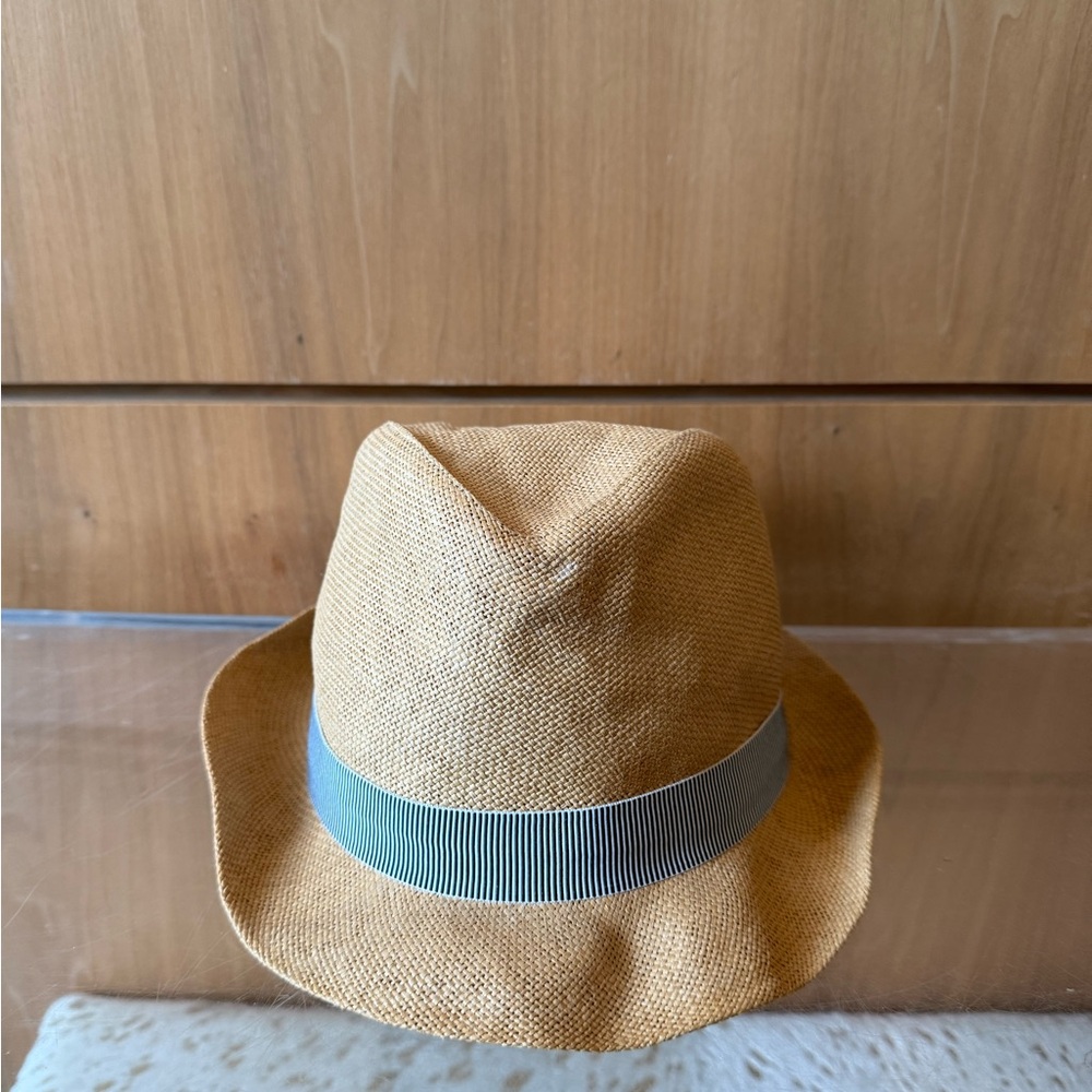Stylish Tan Fedora with Black & White Striped Band